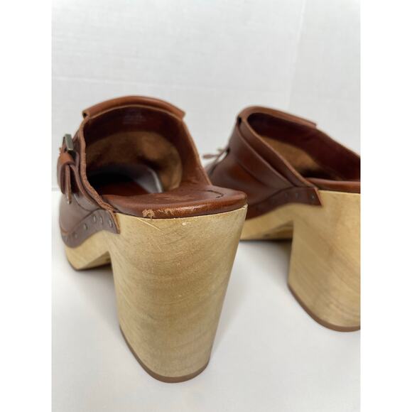 Madewell Kiltie Mules Brown Fringe Leather Clog Heels Womens Size 9.5 - Picture 7 of 11